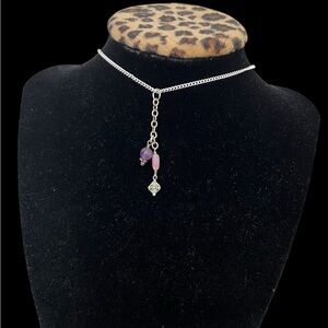 Pink & Purple pendant and Silver plated Necklace